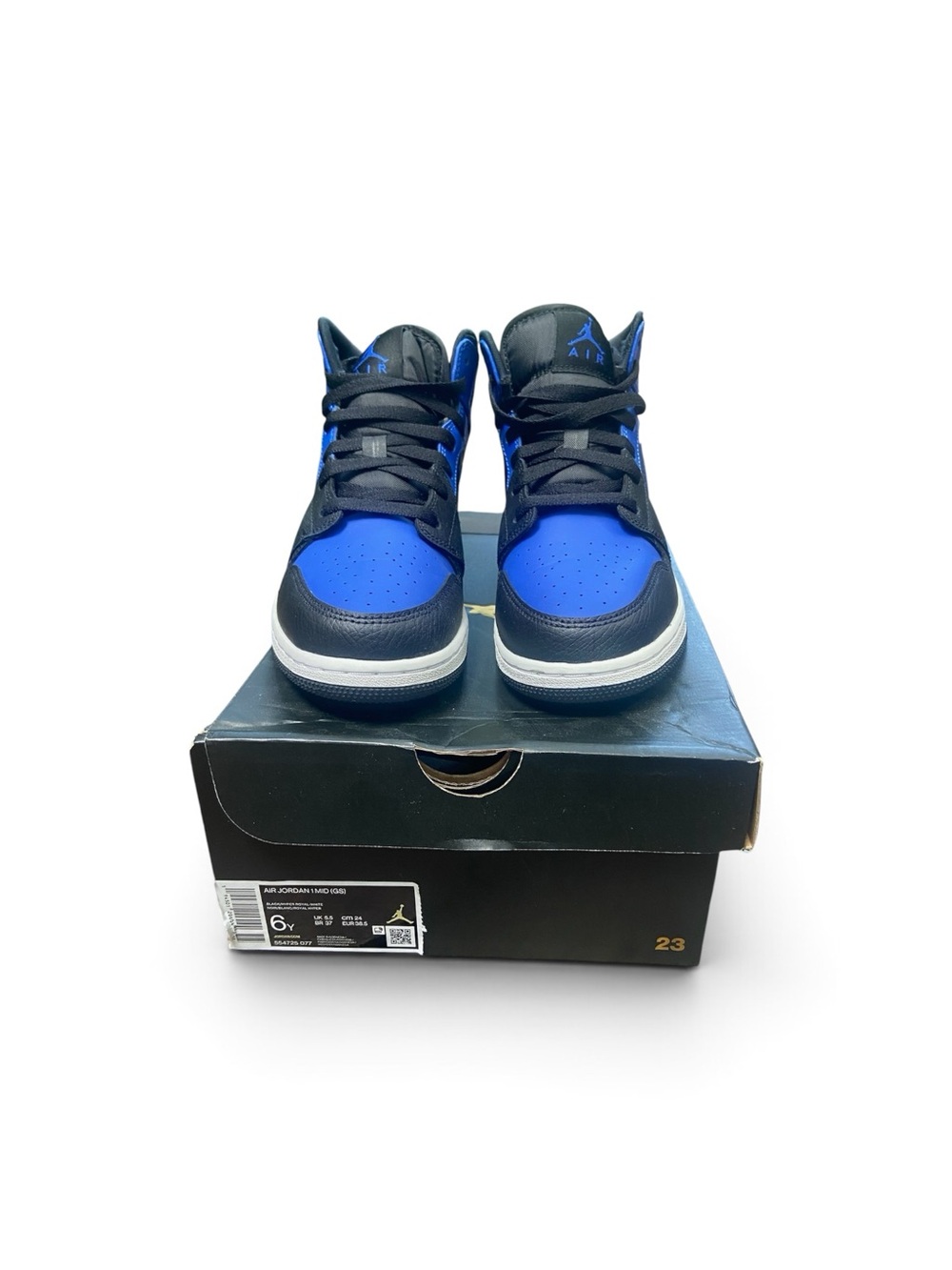 Air Jordan 1 Mid Hyper Royal - Big Kid Black and Royal Blue Sneakers